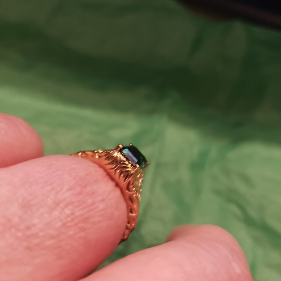 Moissanite Fire Green Emerald Cut Ring Gold over Sterling Size 8 - Picture 3 of 6